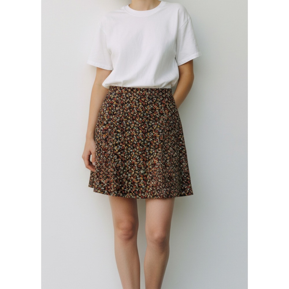 LE LIS COLLECTION Floral Print A Line Skirt Womens Zip Pockets Black Multi Color